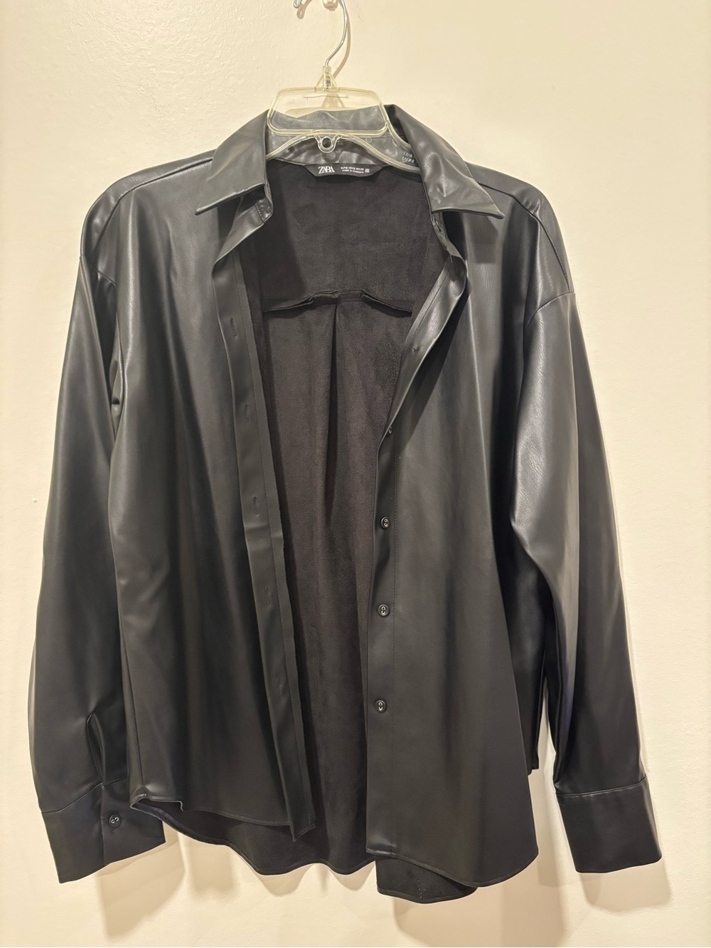 Zara Women’s Black Faux Leather Shirt Jacket